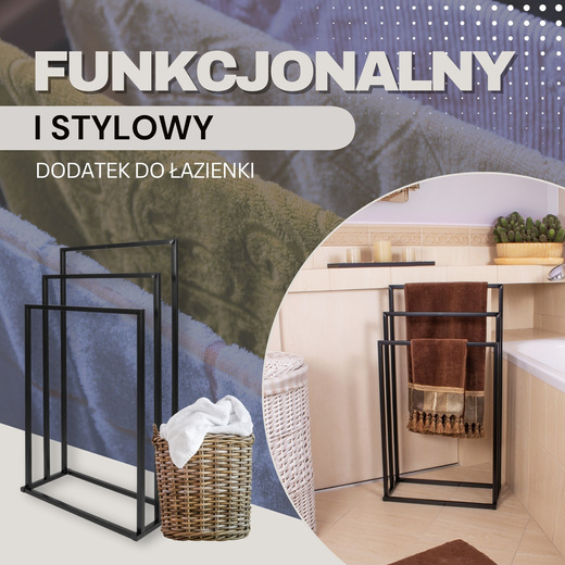Wieszak łazienkowy na ręczniki stojak 3-ramienny czarny