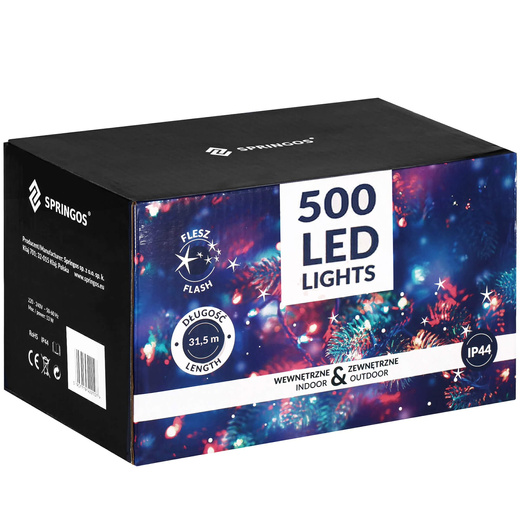 Lampki choinkowe 500 led biały zimny + niebieski flash 31,5 m oświetlenie świąteczne IP44