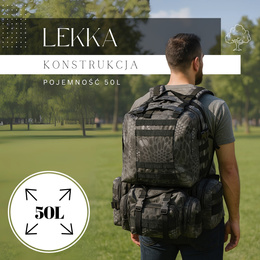 Plecak trekkingowy, turystyczny 50 L wojskowy kryptek czarno-szary