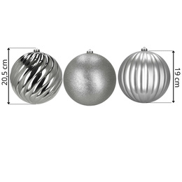 Bombki choinkowe 3 szt. duże ozdoby świąteczne 20,5 cm brokat srebrne