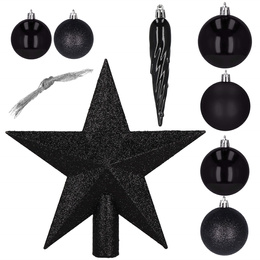 Bombki choinkowe 33 szt. ozdoby świąteczne zestaw z gwiazdą czarne