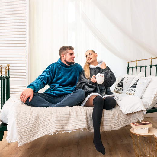 Kocobluza damska oversize koc bluza 2w1 z kapturem ciepła grafitowa