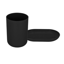 Zestaw łazienkowy 6w1 akcesoria do wc łazienki loft szczotka kubki kosz dozownik czarny