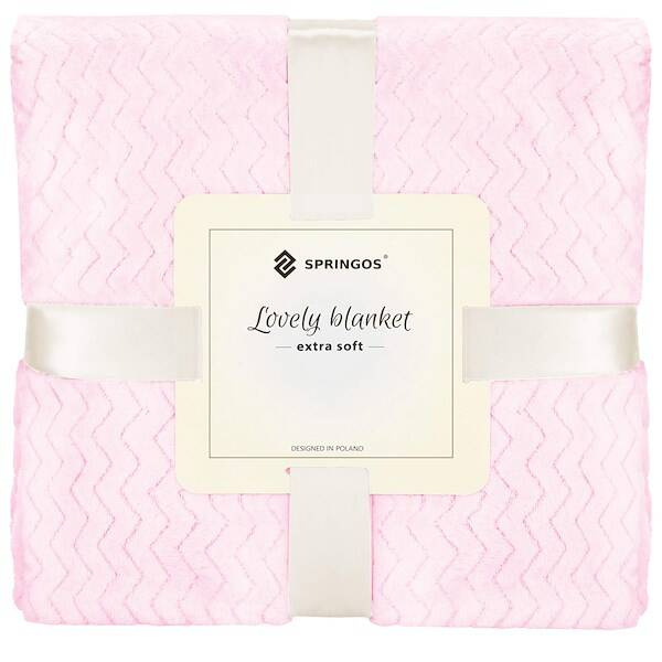 Narzuta na łóżko, pled 160x200 cm tłoczony zygzak, dwustronny koc na kanapę różowy