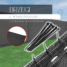 Siatka cieniująca 90% osłonowa 1,5x25m czarna 100 szt. opasek zaciskowych