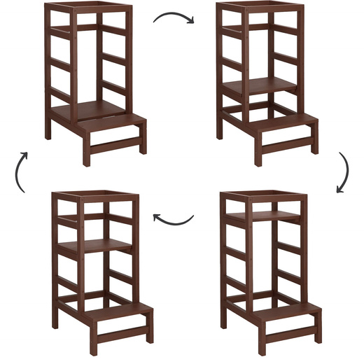 Pomocnik kuchenny 4-poziomowy kitchen helper, podest dla dzieci 90 cm brązowy