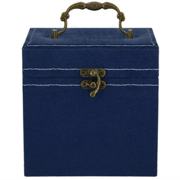 Szkatułka na biżuterię ekoskóra 12x12x12 cm granatowy, welurowy organizer z przegródkami