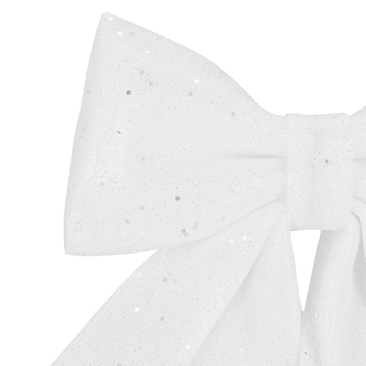 Kokardka świąteczna na choinkę 17 cm brokatowa zawieszka choinkowa biała