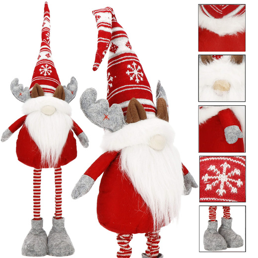 Skrzat 80 cm ozdoba świąteczna, renifer krasnal świąteczny, gnom z teleskopowymi nózkami
