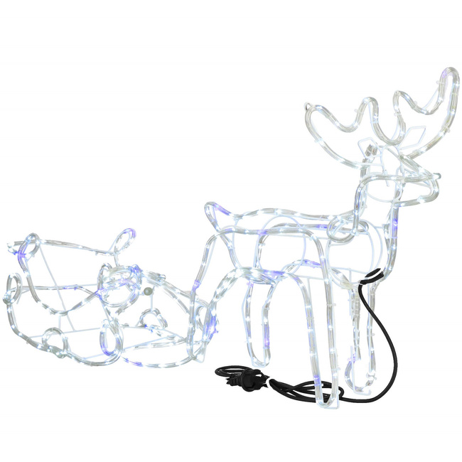 Renifer Led świąteczny z saniami 210 cm świetlna dekoracja biały zimny + flash
