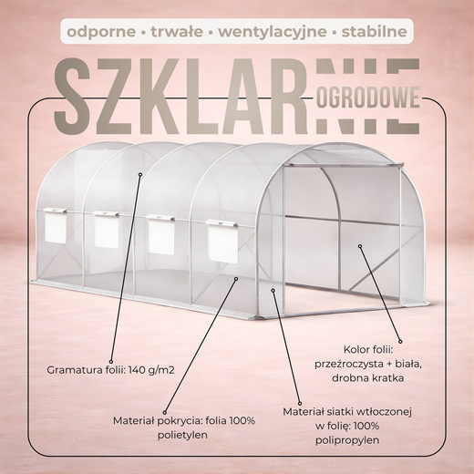 Szklarnia ogrodowa foliowa UV4 140g/m2 4x2,5x2 m tunel na warzywa zioła foliak warzywniak