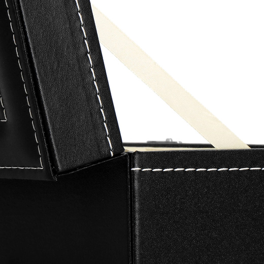 Szkatułka na zegarki 30x11x8 cm czarno-kremowy, ekoskóra organizer z przegródkami i okienkiem