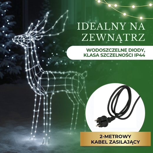 Renifer Led 115 cm świąteczny z ruchomą głową świetlna dekoracja do ogrodu biały zimny