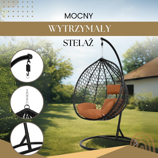 Kokon rattanowy do ogrodu, na taras, balkon, fotel wiszący z poduszkami