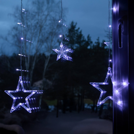 Kurtyna świetlna 138 Led girlanda gwiazdki, lampki wewnętrzne sople zimny biały