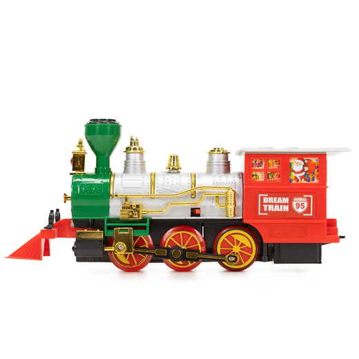 Lokomotywa z wagonami, pociąg parowy, sterowany, na baterie, tory