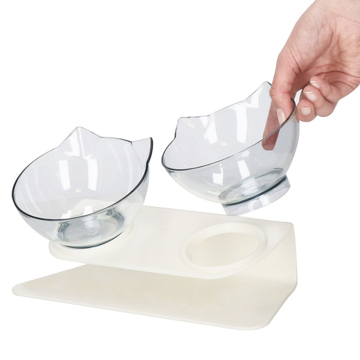 Podwójna miska dla psa i kota z podstawką antypoślizgowa przeźroczyste