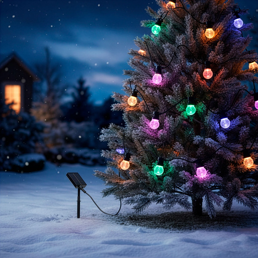 Lampki choinkowe żarówki 15 Led oświetlenie zewnętrzne solarne 10,5 m multikolor