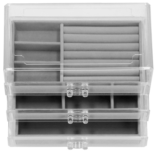 Szkatułka na biżuterię 23x14x11 cm szary welurowy organizer z przegródkami