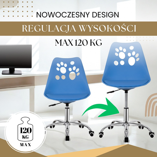 Fotel dziecięcy do biurka, obrotowe krzesło na kółkach regulowane dla dzieci do nauki, niebieskie
