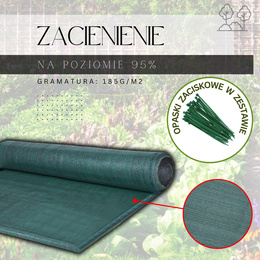 Siatka cieniująca 95% osłonowa 1,7x10m zielona, 185g/m2, 50 szt. opasek zaciskowych