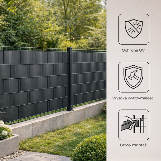 Taśma ogrodzeniowa 19 cm x 50 m osłona na ogrodzenia panelowe + klipsy montażowe 20 szt. antracyt