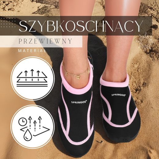 Buty do wody damskie rozm. 37 szybkoschnące buty na plażę, do pływania czarno-różowe