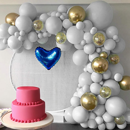 Balony urodzinowe 50 szt. zestaw dekoracje białe, szare, złote, z konfetti