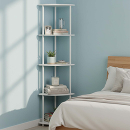 Regał narożny biały 147 cm z 5 półkami loft do łazienki nowoczesny na książki 