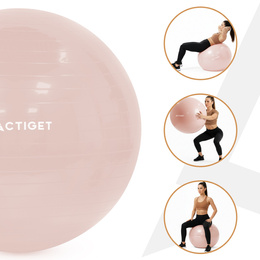 Piłka 65 cm do ćwiczeń pilates, rehabilitacyjnych, stretchingu z pompką, pudrowy róż