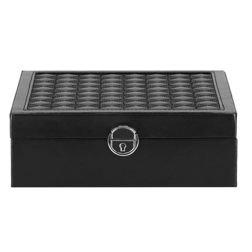 Szkatułka na biżuterię ekoskóra 25 x 25 x 8,5 cm czarny organizer z przegródkami i lusterkiem