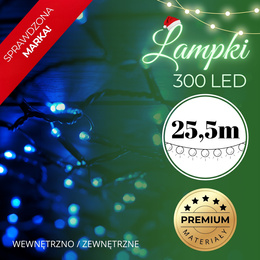 Lampki choinkowe 300 Led niebieski 25,5 m oświetlenie świąteczne IP44