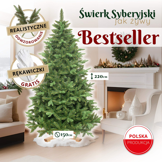 Choinka sztuczna 220 cm Premium Royal Trees świerk syberyjski z drewnianym stojakiem