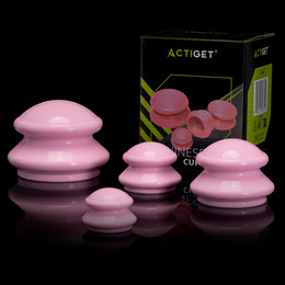 Bańki chiński, gumowe do masażu zestaw 4 szt. antycellulitowy, różowe