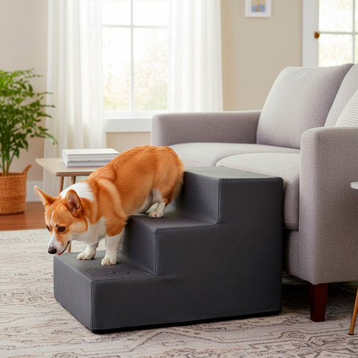 Schodki dla psa 30 cm podest, rampa 3 stopniowa, ciemnoszara