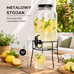Słój szklany 3,2l z kranikiem na stojaku pojemnik na lemoniadę dyspozytor do napojów
