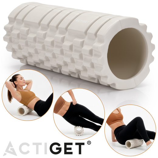 Wałek do masażu, średnio twardy, roller z wypustkami, jasny beż