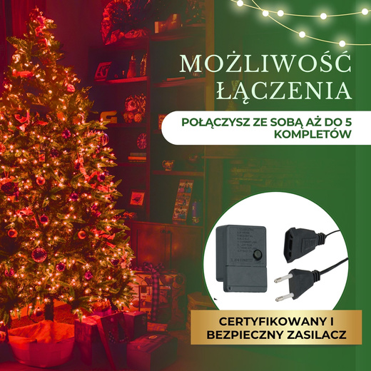 Lampki choinkowe 200 Led czerwone 15,5 m oświetlenie świąteczne