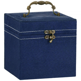 Szkatułka na biżuterię ekoskóra 12x12x12 cm granatowy, welurowy organizer z przegródkami