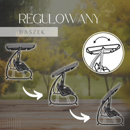 Huśtawka ogrodowa linda 4 osobowa 300 kg stalowa z regulowanym daszkiem szara