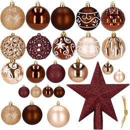 Bombki choinkowe 101 szt. ozdoby świąteczne zestaw z gwiazdą brązowe, rose gold