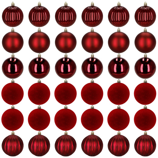 Bombki choinkowe 36 szt. zestaw dekoracji świątecznych, nietłukące, czerwone