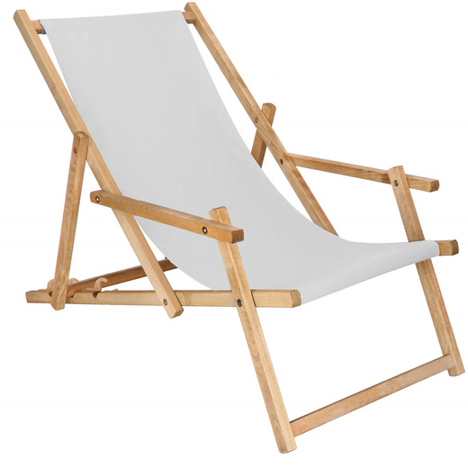 Leżak ogrodowy z podłokietnikami, drewniany z 3-stopniową regulacją, plażowy, jasny szary