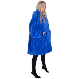 Kocobluza damska oversize koc bluza 2w1 z kapturem ciepła niebieska