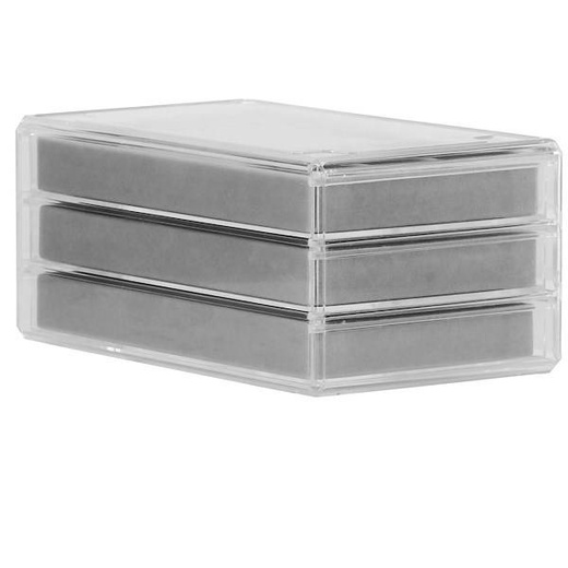 Szkatułka na biżuterię 23x14x11 cm szary welurowy organizer z przegródkami 