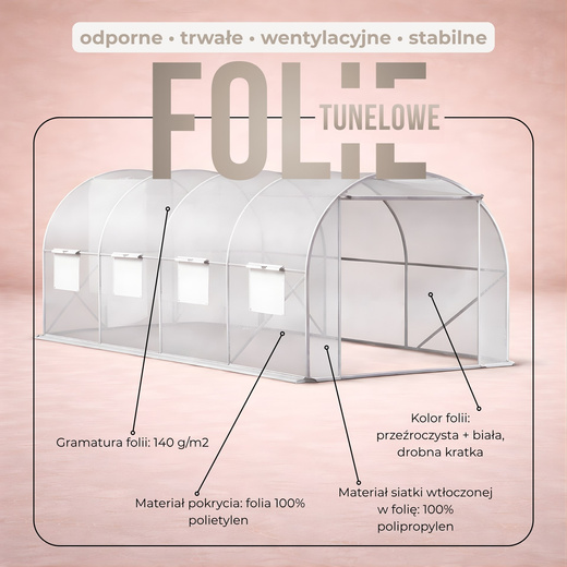 Folia na tunel ogrodowy 4x2,5x2 m zapasowe poszycie na szklarnię foliak UV-4 140g/m