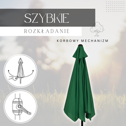 Parasol ogrodowy łamany 260 cm duży z korbką, na balkon, taras ciemnozielony