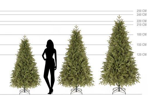 Choinka sztuczna 210 cm jodła premium PE jak żywa, gęsta, z metalowym stojakiem