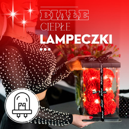 Miś z płatków róż czerwony 22 cm rose bear z kokardką i lampkami LED biały ciepły