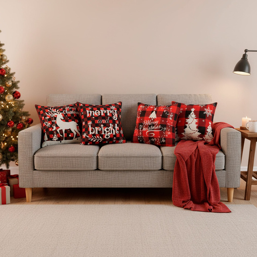 Poszewka dekoracyjna 40x40cm na poduszkę zestaw 4 szt. wzory świąteczne